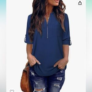 Women’s Chiffon Tunic Blouse, Zip Up, 3/4 or full Adjustable Sleeves, Sz XXL